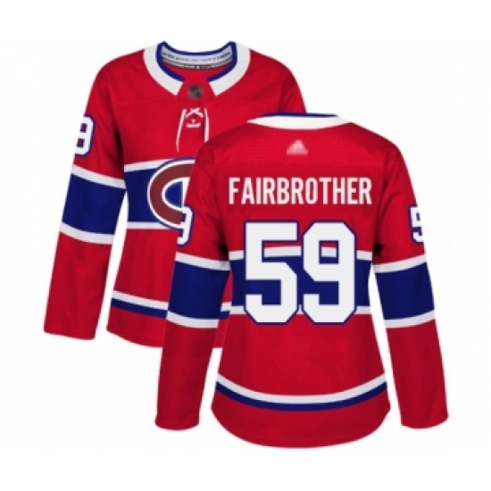 Women's Montreal Canadiens 59 Gianni Fairbrother Authentic Red Home Hockey Jersey