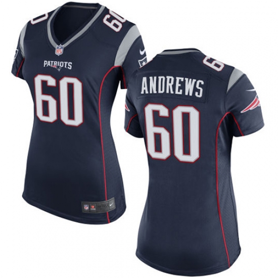 Women's Nike New England Patriots 60 David Andrews Game Navy Blue Team Color NFL Jersey