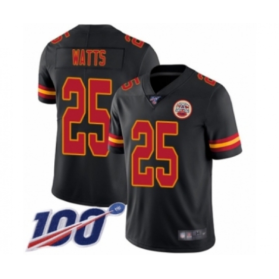Men's Kansas City Chiefs 25 Armani Watts Limited Black Rush Vapor Untouchable 100th Season Football Jersey