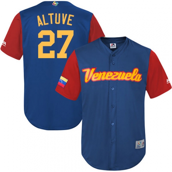 Men's Venezuela Baseball Majestic 27 Jose Altuve Royal Blue 2017 World Baseball Classic Replica Team Jersey
