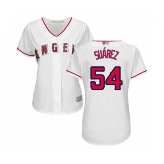 Women's Los Angeles Angels of Anaheim 54 Jose Suarez Authentic White Home Cool Base Baseball Player Jersey