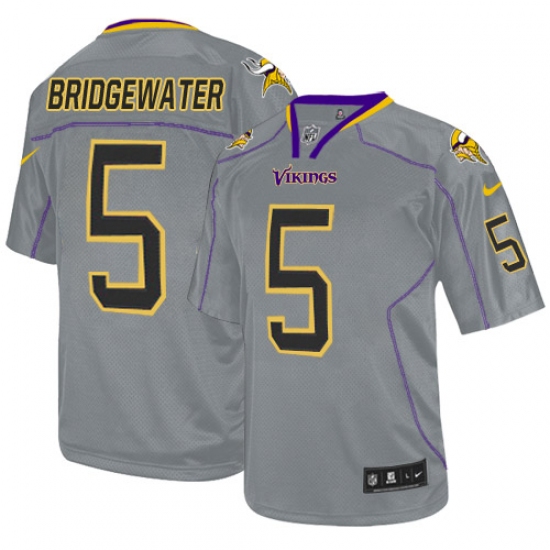 Youth Nike Minnesota Vikings 5 Teddy Bridgewater Elite Lights Out Grey NFL Jersey