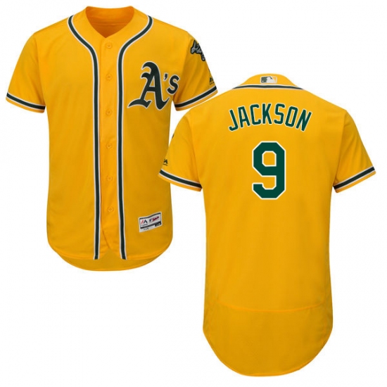 Men's Majestic Oakland Athletics 9 Reggie Jackson Gold Alternate Flex Base Authentic Collection MLB Jersey