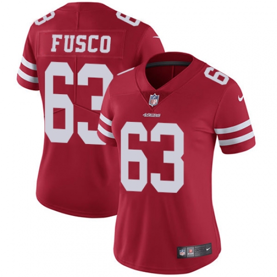 Women's Nike San Francisco 49ers 63 Brandon Fusco Red Team Color Vapor Untouchable Limited Player NFL Jersey