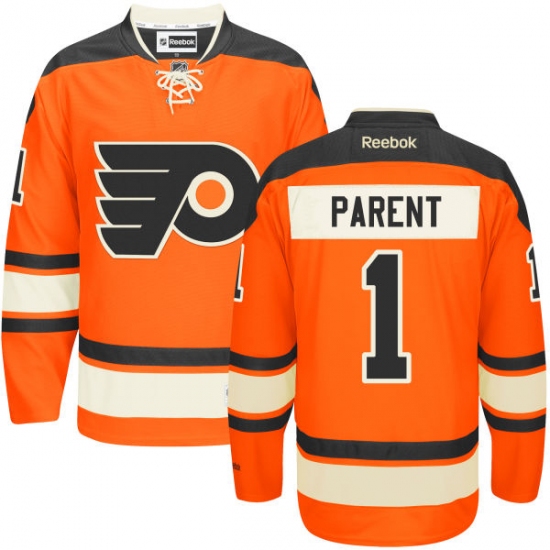 Men's Reebok Philadelphia Flyers 1 Bernie Parent Authentic Orange New Third NHL Jersey