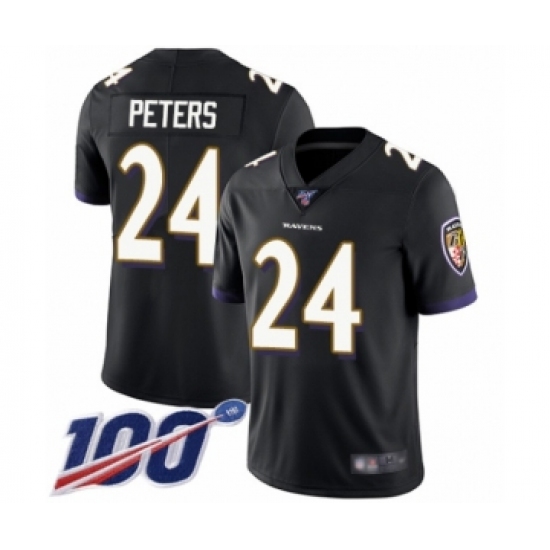 Men's Baltimore Ravens 24 Marcus Peters Black Alternate Vapor Untouchable Limited Player 100th Season Football Jersey