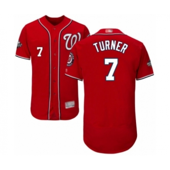 Men's Washington Nationals 7 Trea Turner Red Alternate Flex Base Authentic Collection 2019 World Series Bound Baseball Jersey