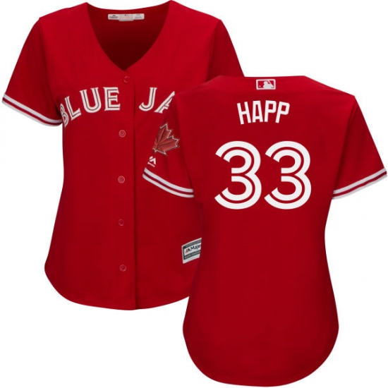 Women's Majestic Toronto Blue Jays 33 J.A. Happ Authentic Scarlet Alternate MLB Jersey