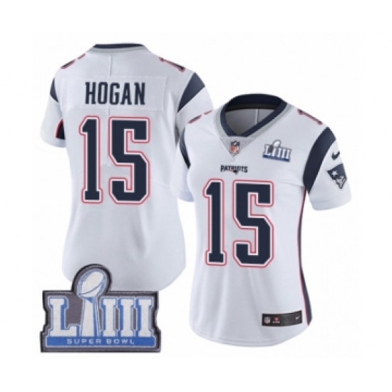 Women's Nike New England Patriots 15 Chris Hogan White Vapor Untouchable Limited Player Super Bowl LIII Bound NFL Jersey