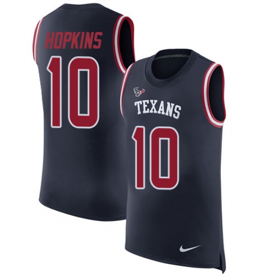 Men's Nike Houston Texans 10 DeAndre Hopkins Limited Navy Blue Rush Player Name & Number Tank Top NFL Jersey