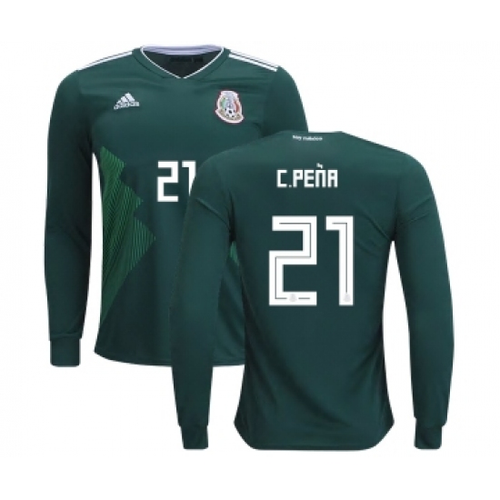 Mexico 21 C.Pena Home Long Sleeves Kid Soccer Country Jersey