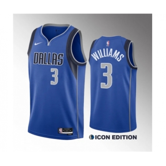 Men's Dallas Mavericks 3 Grant Williams Blue Icon Edition Stitched Basketball Jersey