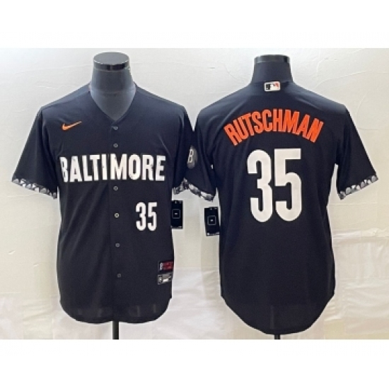 Men's Baltimore Orioles 35 Adley Rutschman Number Black 2023 City Connect Cool Base Stitched Jersey 1