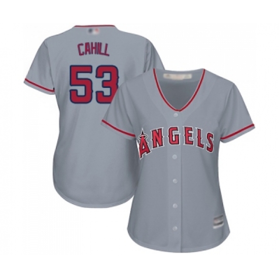 Women's Los Angeles Angels of Anaheim 53 Trevor Cahill Replica Grey Road Cool Base Baseball Jersey