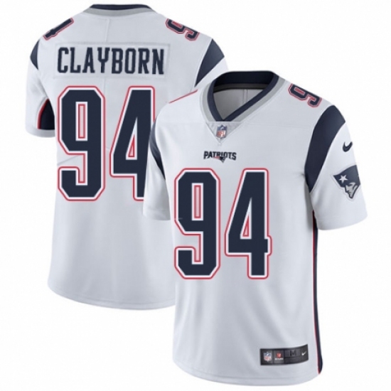 Men's Nike New England Patriots 94 Adrian Clayborn White Vapor Untouchable Limited Player NFL Jersey