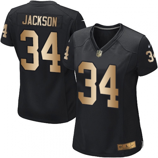 Women's Nike Oakland Raiders 34 Bo Jackson Elite Black/Gold Team Color NFL Jersey
