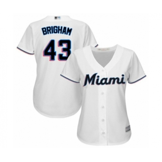 Women's Miami Marlins 43 Jeff Brigham Authentic White Home Cool Base Baseball Player Jersey