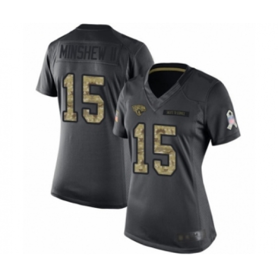 Women's Jacksonville Jaguars 15 Gardner Minshew II Limited Black 2016 Salute to Service Football Jersey