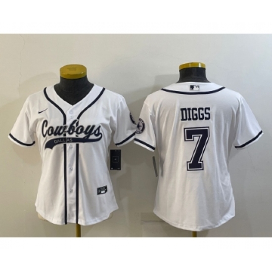 Women's Dallas Cowboys 7 Trevon Diggs White With Patch Cool Base Stitched Baseball Jersey