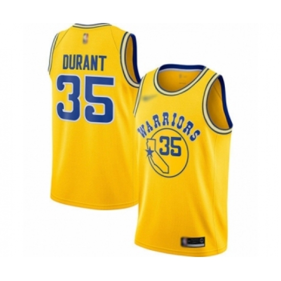 Youth Golden State Warriors 35 Kevin Durant Swingman Gold Hardwood Classics Basketball Jersey
