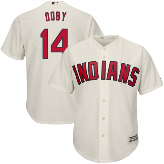 Men's Majestic Cleveland Indians 14 Larry Doby Replica Cream Alternate 2 Cool Base MLB Jersey