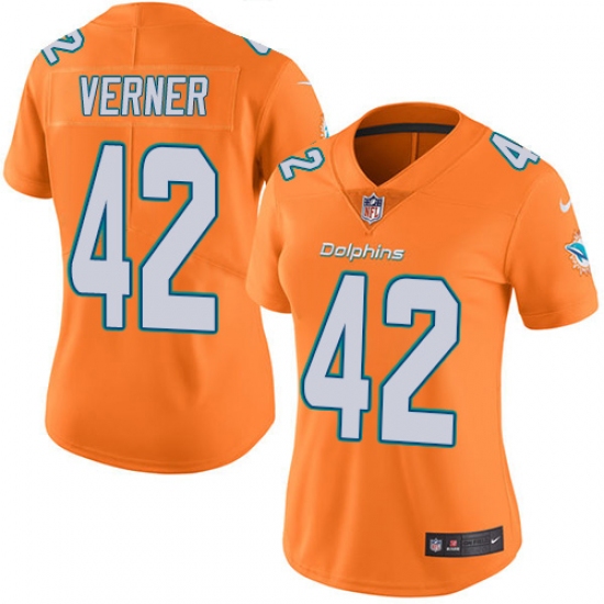 Women's Nike Miami Dolphins 42 Alterraun Verner Limited Orange Rush Vapor Untouchable NFL Jersey