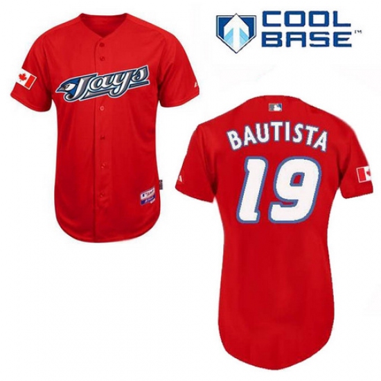 Men's Majestic Toronto Blue Jays 19 Jose Bautista Authentic Red Cool Base MLB Jersey