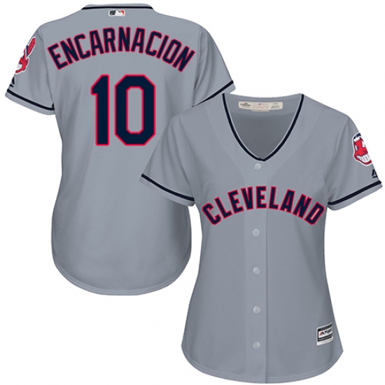 Women's Majestic Cleveland Indians 10 Edwin Encarnacion Authentic Grey Road Cool Base MLB Jersey