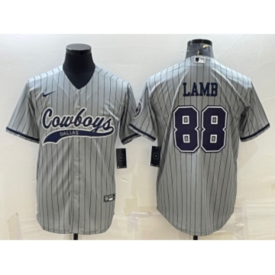 Men's Dallas Cowboys 88 CeeDee Lamb Grey With Patch Cool Base Stitched Baseball Jersey