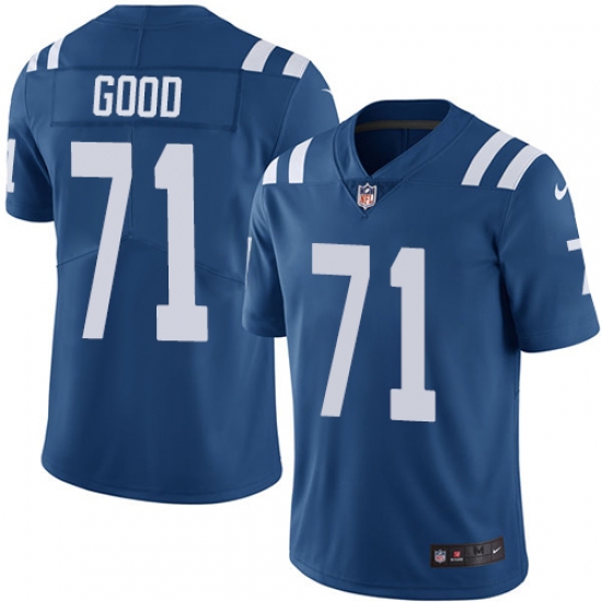 Men's Nike Indianapolis Colts 71 Denzelle Good Royal Blue Team Color Vapor Untouchable Limited Player NFL Jersey