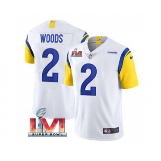 Men's Los Angeles Rams 2 Robert Woods White 2022 Super Bowl LVI Vapor Limited Stitched Jersey
