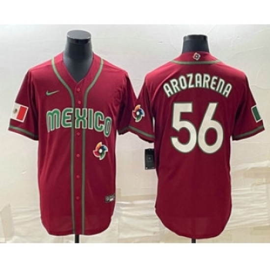Men's Mexico Baseball 56 Randy Arozarena 2023 Red World Classic Stitched Jersey