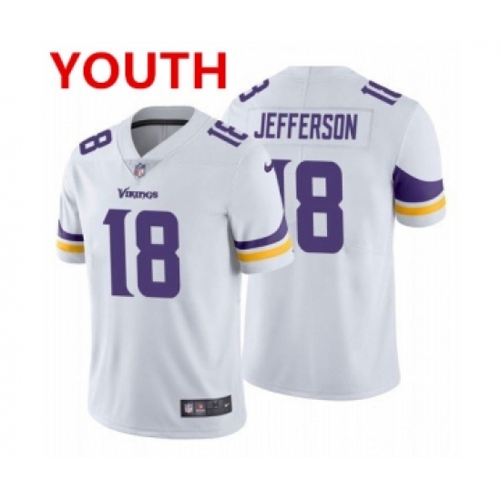Youth Minnesota Vikings 18 Justin Jefferson 2020 White Vapor Untouchable Limited Stitched Jersey