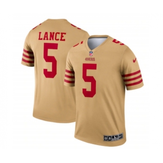 Men's San Francisco 49ers 5 Trey Lance 2022 New Gold Inverted Legend Stitched Football Jersey
