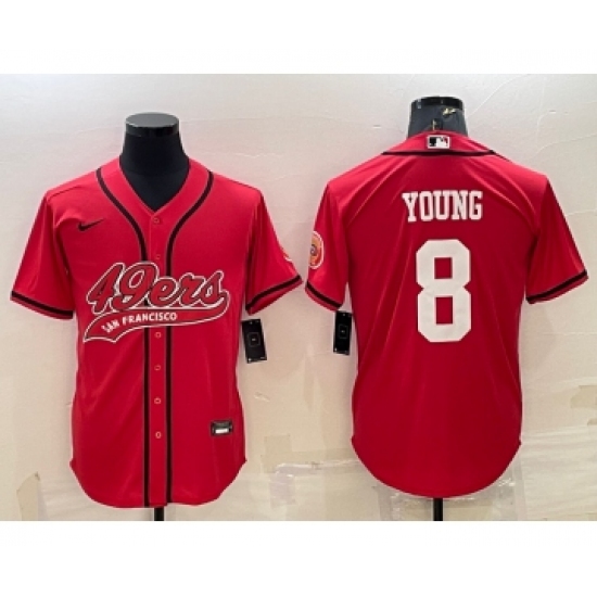 Men's San Francisco 49ers 8 Steve Young Red With Patch Cool Base Stitched Baseball Jersey