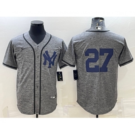 Men's New York Yankees 27 Giancarlo Stanton No Name Grey Gridiron Cool Base Stitched Jerseys