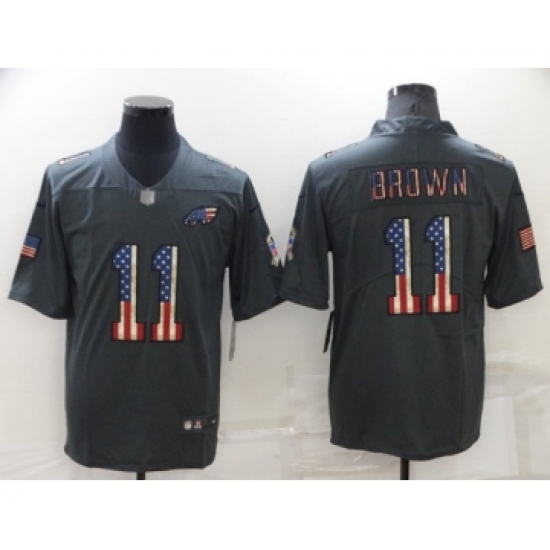 Men's Philadelphia Eagles 11 A. J. Brown Grey Salute To Service USA Flag Stitched Jersey