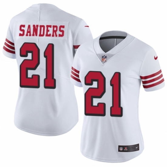 Women's Nike San Francisco 49ers 21 Deion Sanders Limited White Rush Vapor Untouchable NFL Jersey