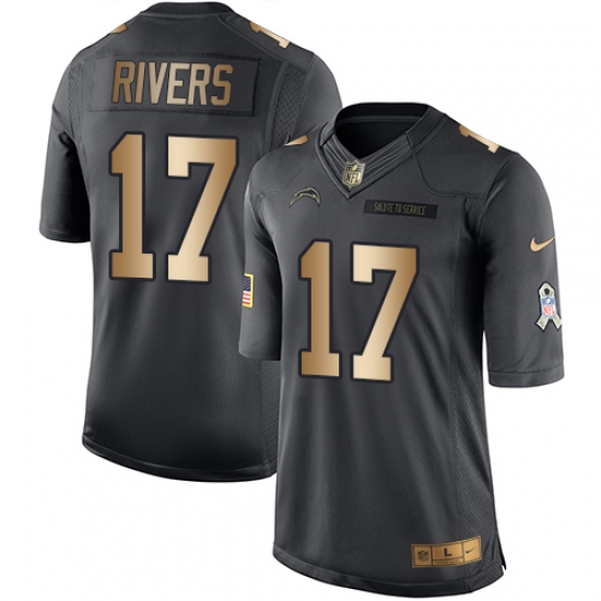 Men's Nike Los Angeles Chargers 17 Philip Rivers Limited Black/Gold Salute to Service NFL Jersey