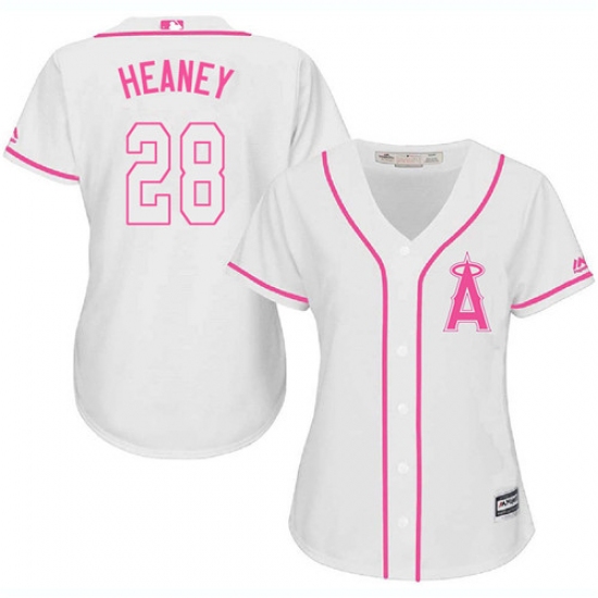 Women's Majestic Los Angeles Angels of Anaheim 28 Andrew Heaney Authentic White Fashion Cool Base MLB Jersey