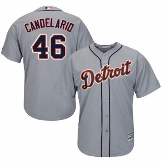 Men's Majestic Detroit Tigers 46 Jeimer Candelario Replica Grey Road Cool Base MLB Jersey