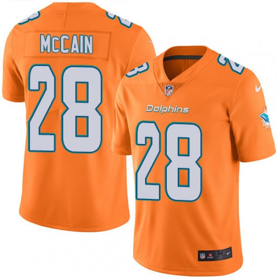 Men's Nike Miami Dolphins 28 Bobby McCain Limited Orange Rush Vapor Untouchable NFL Jersey