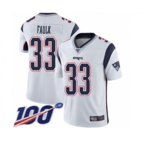 Men's New England Patriots 33 Kevin Faulk White Vapor Untouchable Limited Player 100th Season Football Jersey