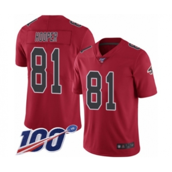 Men's Atlanta Falcons 81 Austin Hooper Limited Red Rush Vapor Untouchable 100th Season Football Jersey