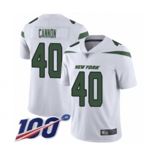 Men's New York Jets 40 Trenton Cannon White Vapor Untouchable Limited Player 100th Season Football Jersey