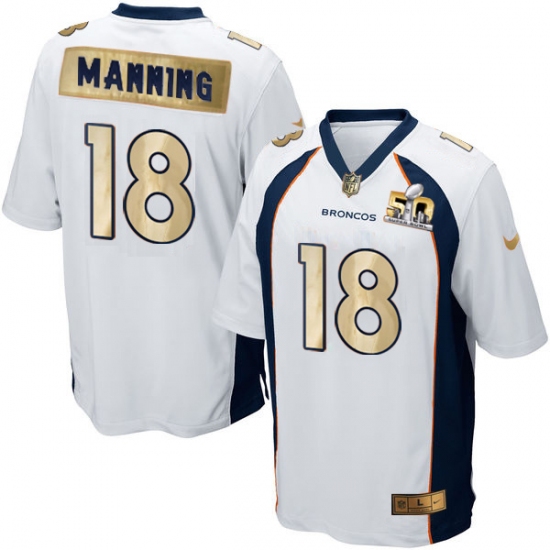 Men's Nike Denver Broncos 18 Peyton Manning Game White Super Bowl 50 Collection NFL Jersey