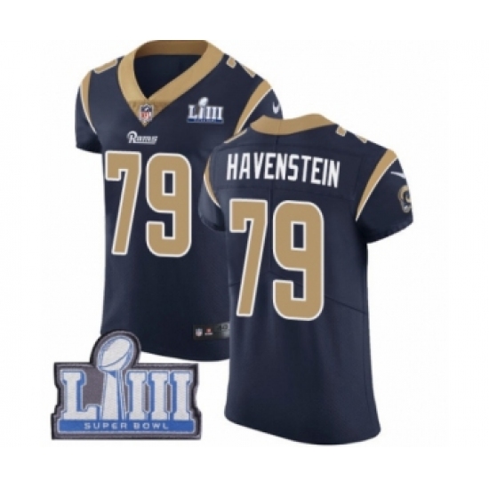 Men's Nike Los Angeles Rams 79 Rob Havenstein Navy Blue Team Color Vapor Untouchable Elite Player Super Bowl LIII Bound NFL Jersey