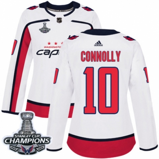 Women's Adidas Washington Capitals 10 Brett Connolly Authentic White Away 2018 Stanley Cup Final Champions NHL Jersey