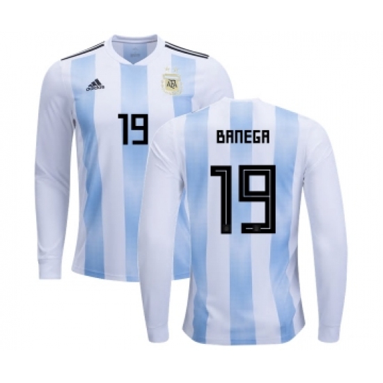 Argentina 19 Banega Home Long Sleeves Kid Soccer Country Jersey