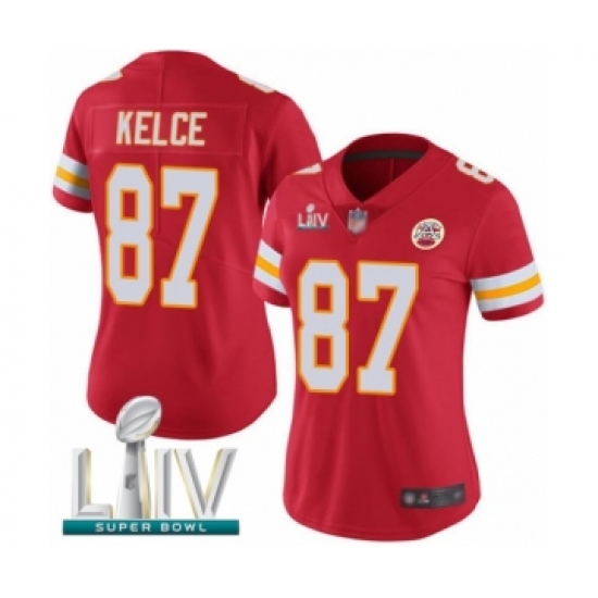 Women's Kansas City Chiefs 87 Travis Kelce Red Team Color Vapor Untouchable Limited Player Super Bowl LIV Bound Football Jersey